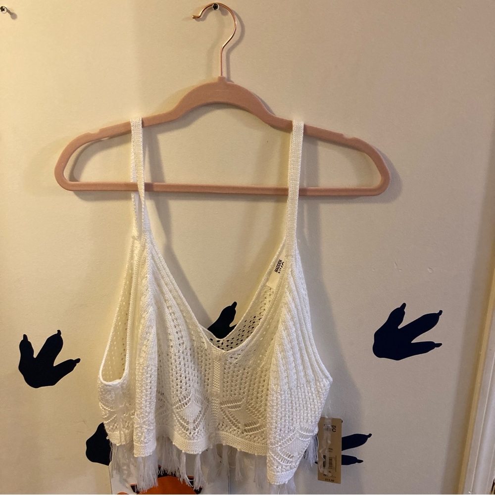Madden NYC Cream Crochet Fringe Cropped Top Size XXXL